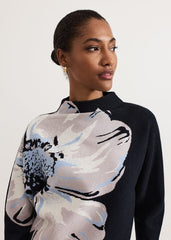 Bessie Blue Floral Placement Knit Navy