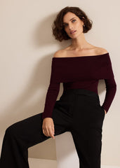 Nya Bardot Knit Top Burgundy