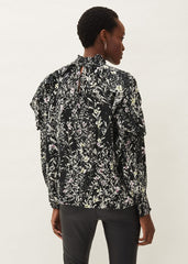 Daphne Floral Frill Blouse Black