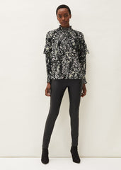 Daphne Floral Frill Blouse Black