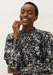 Daphne Floral Frill Blouse Black