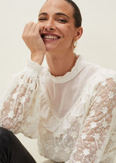 Coralina Embroidered Frill Blouse Oyster