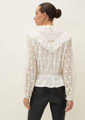 Coralina Embroidered Frill Blouse Oyster