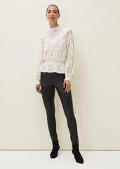 Coralina Embroidered Frill Blouse Oyster