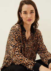 Kaelie Leopard Twist Front Blouse Black/Multi