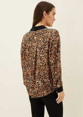 Kaelie Leopard Twist Front Blouse Black/Multi