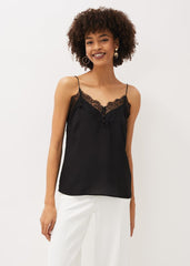 Rachael Lace Trim Silk Camisole Black