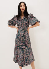 Kiri Co-Ord Geo Metric Blouse Ocean/ Coral