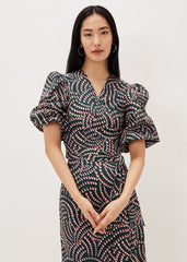Kiri Co-Ord Geo Metric Blouse Ocean/ Coral