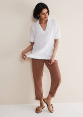 Carita V-Neck Linen Blouse White