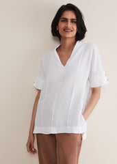 Carita V-Neck Linen Blouse White