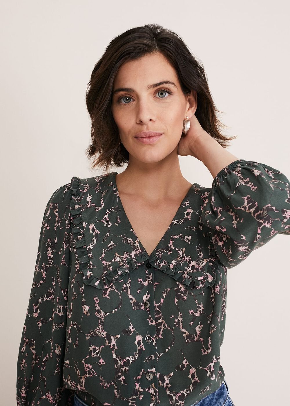 Marble Collar Blouse Carbon/Multi