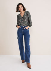 Marble Collar Blouse Carbon/Multi