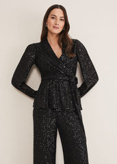 Florentine Sequin Blouse Co-Ord Black
