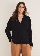 Kym V-Neck Textured Blouse Black