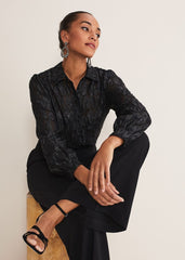 Tate Leopard Jacquard Blouse Black