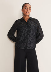 Tate Leopard Jacquard Blouse Black