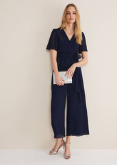 Aster Plisse Wrap Top Co-Ord French Navy