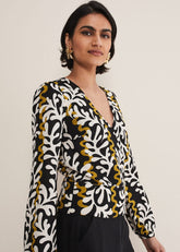 Vienna Linen Wrap Blouse Black/Multi