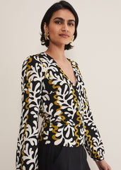 Vienna Linen Wrap Blouse Black/Multi