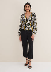 Vienna Linen Wrap Blouse Black/Multi