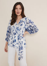 Alice Embroidered Blouse Blue/White