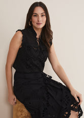 Mollie Broderie Sleeveless Blouse Black