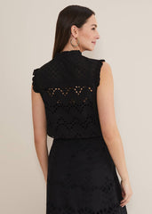 Mollie Broderie Sleeveless Blouse Black