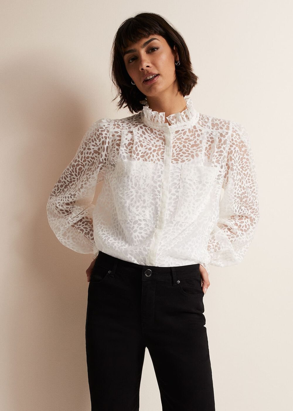 Astella Ruffle Burnout Blouse White