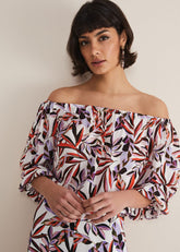 Tona Leaf Print Bardot Top Multi-Coloured