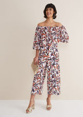 Tona Leaf Print Bardot Top Multi-Coloured