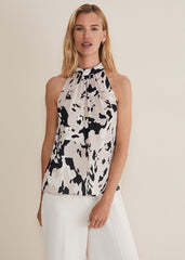 Sejal Printed Halter Neck Top Black/Putty