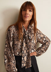 Semira Snake Tie Blouse Neutral