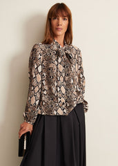 Semira Snake Tie Blouse Neutral