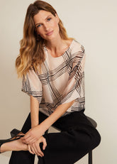 Aleena Check Silk Print Top Cream