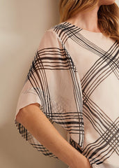 Aleena Check Silk Print Top Cream