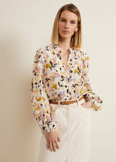 Maddie Watercolour Silk Blend Blouse Ivory