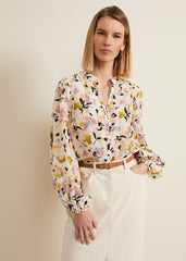 Maddie Watercolour Silk Blend Blouse Ivory