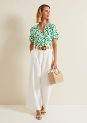 Louanna Linen Printed Shirt Green/Ivory