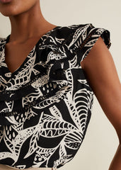 Rosey Linen Ruffle Top Black