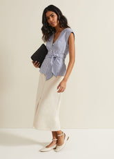 Sadie Striped Tie Waist Shirt Blue