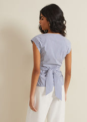 Sadie Striped Tie Waist Shirt Blue