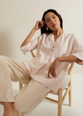 Posie Button Front Linen Shirt Pink