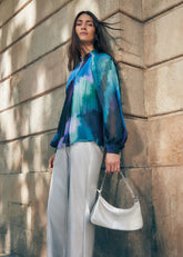 Eleanor Abstract Pleat Blouse Multi-Coloured