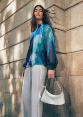 Eleanor Abstract Pleat Blouse Multi-Coloured