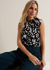Polly Printed Twist Neck Top Black/Ivory