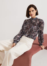 Ingrid Abstract Print Blouse Navy