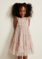 Asha Mesh Floral Smock Dress Multi-Coloured