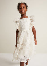 Rosa Lace Applique Smock Dress Cream