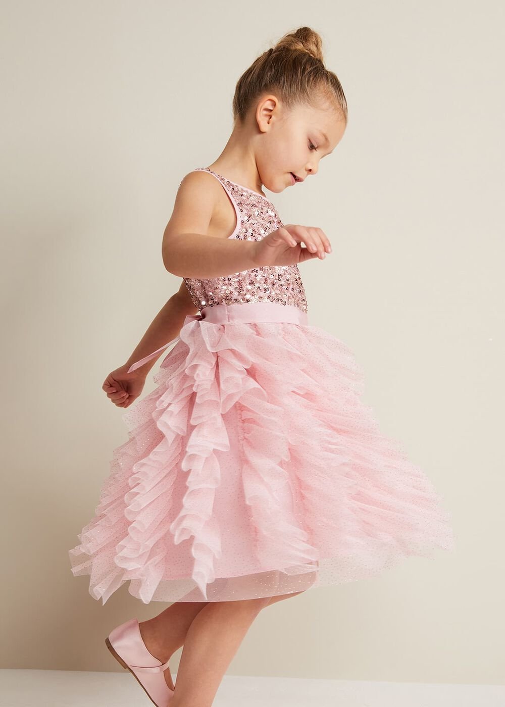 Andrina Sequin Ruffle Dress Pale Pink